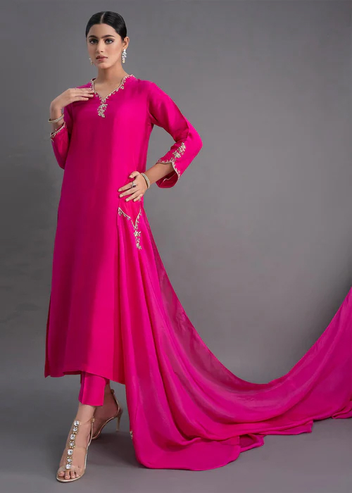 Graceful hot pink embroidered suit for elegant festive wear