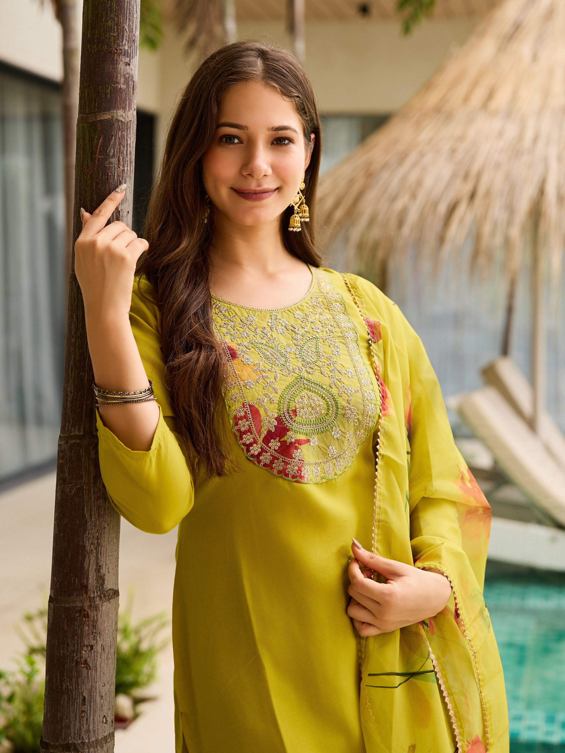 Women's Rayon Embroidered Straight Kurta with Pant And Dupatta Sets - Image 6