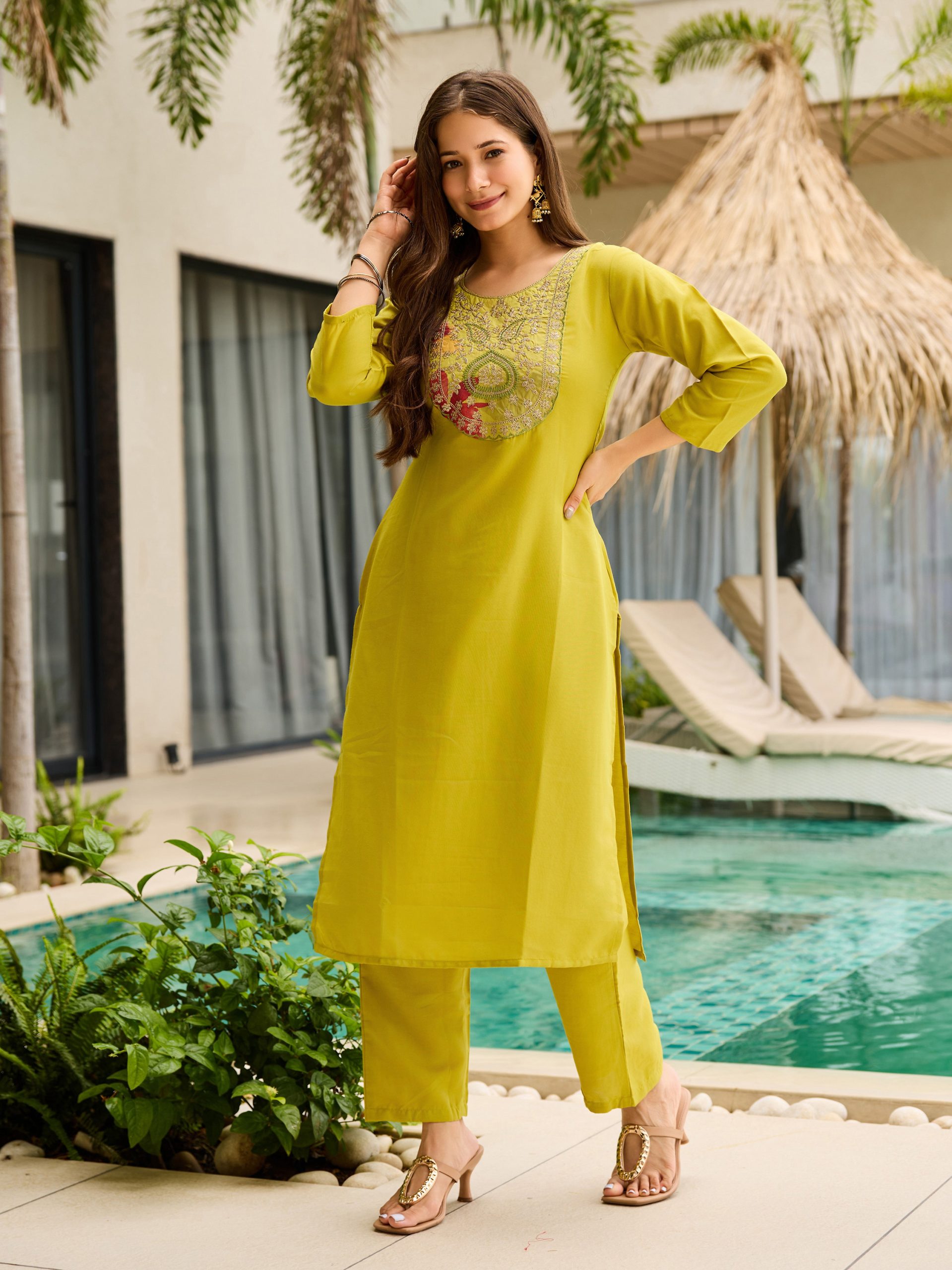 Women's Rayon Embroidered Straight Kurta with Pant And Dupatta Sets - Image 2