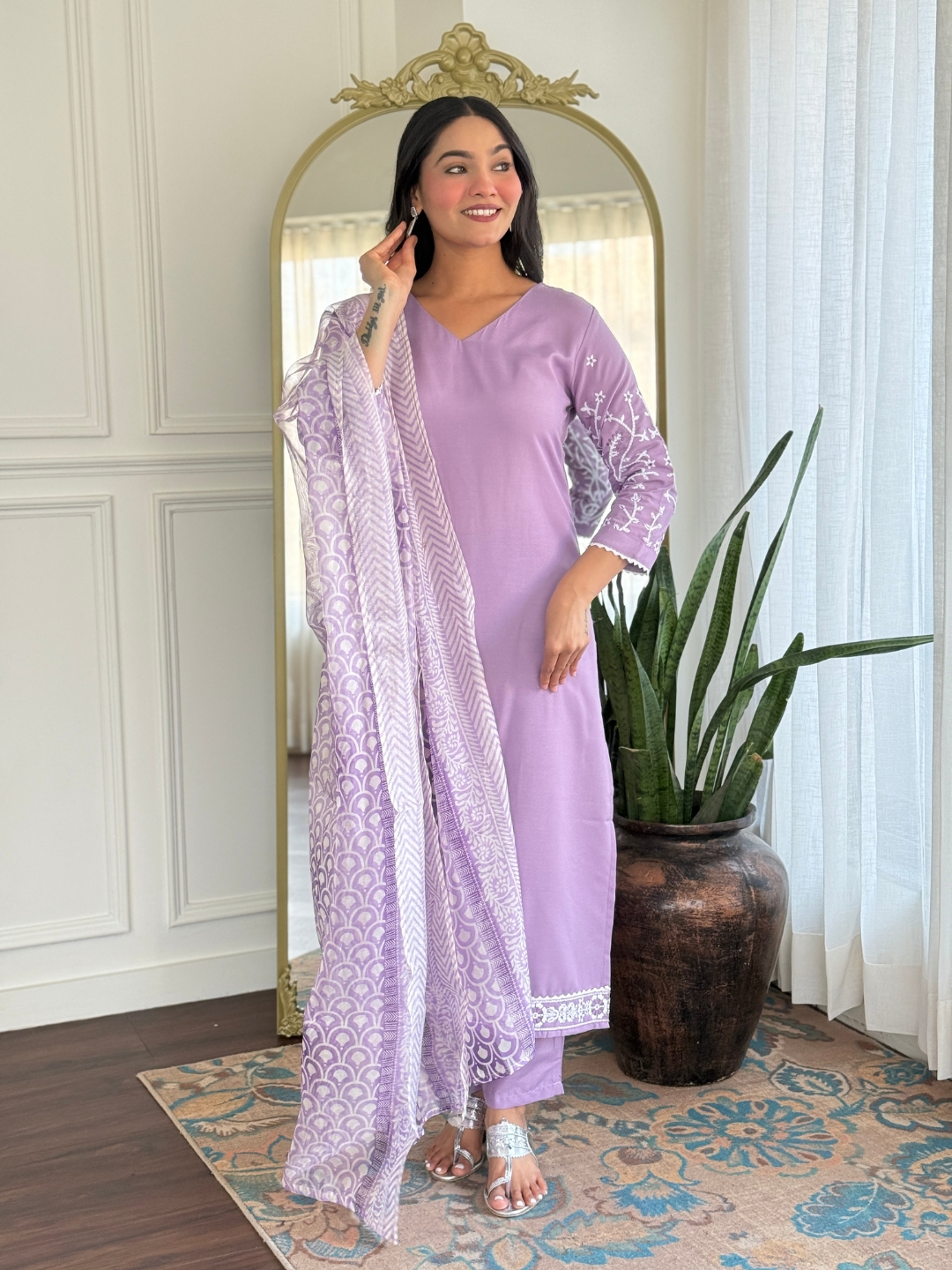 Women's Rayon Embroidered Straight Kurta with Rayon Pant And Taby Printed Dupatta Sets - Image 3