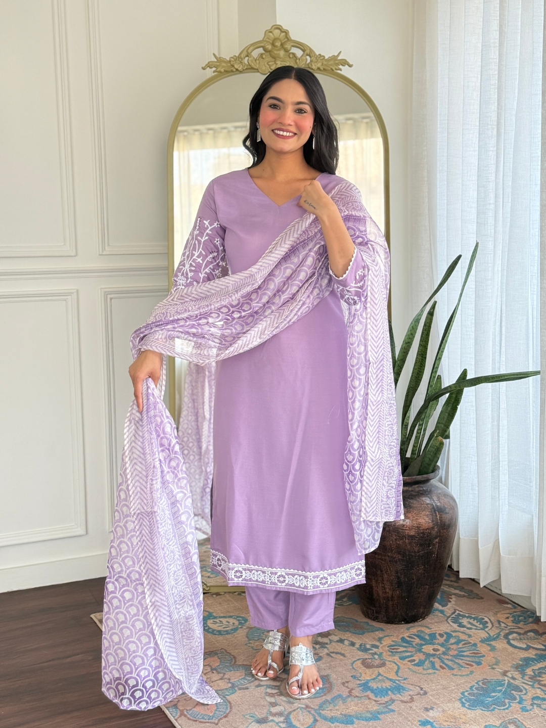 Women's Rayon Embroidered Straight Kurta with Rayon Pant And Taby Printed Dupatta Sets - Image 9