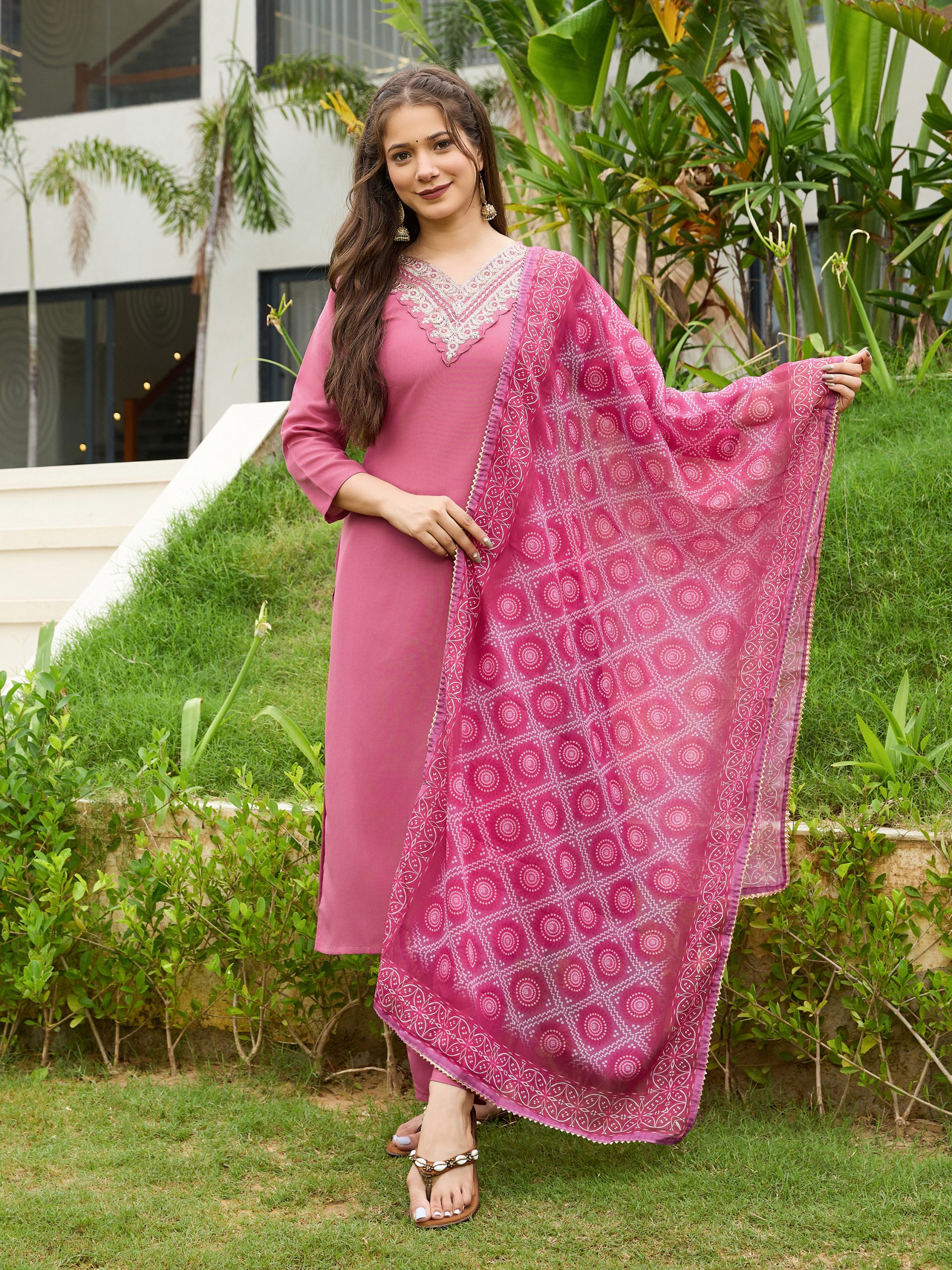 Women's Blue Vichitra Silk Embroidered Flared Kurta with Rayon Pant And Vichitra Silk Laced Dupatta Sets - Image 4