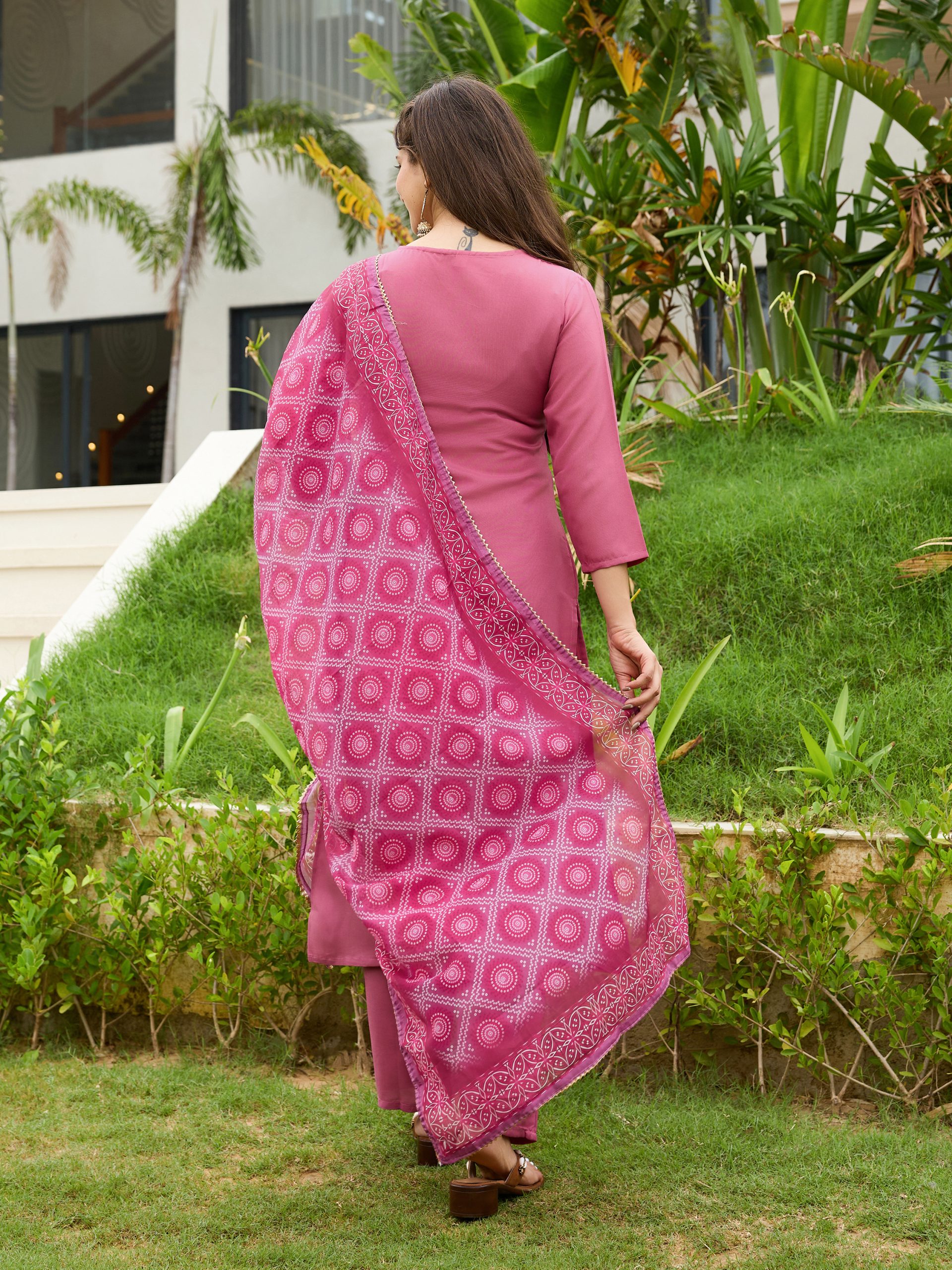 Women's Blue Vichitra Silk Embroidered Flared Kurta with Rayon Pant And Vichitra Silk Laced Dupatta Sets - Image 7