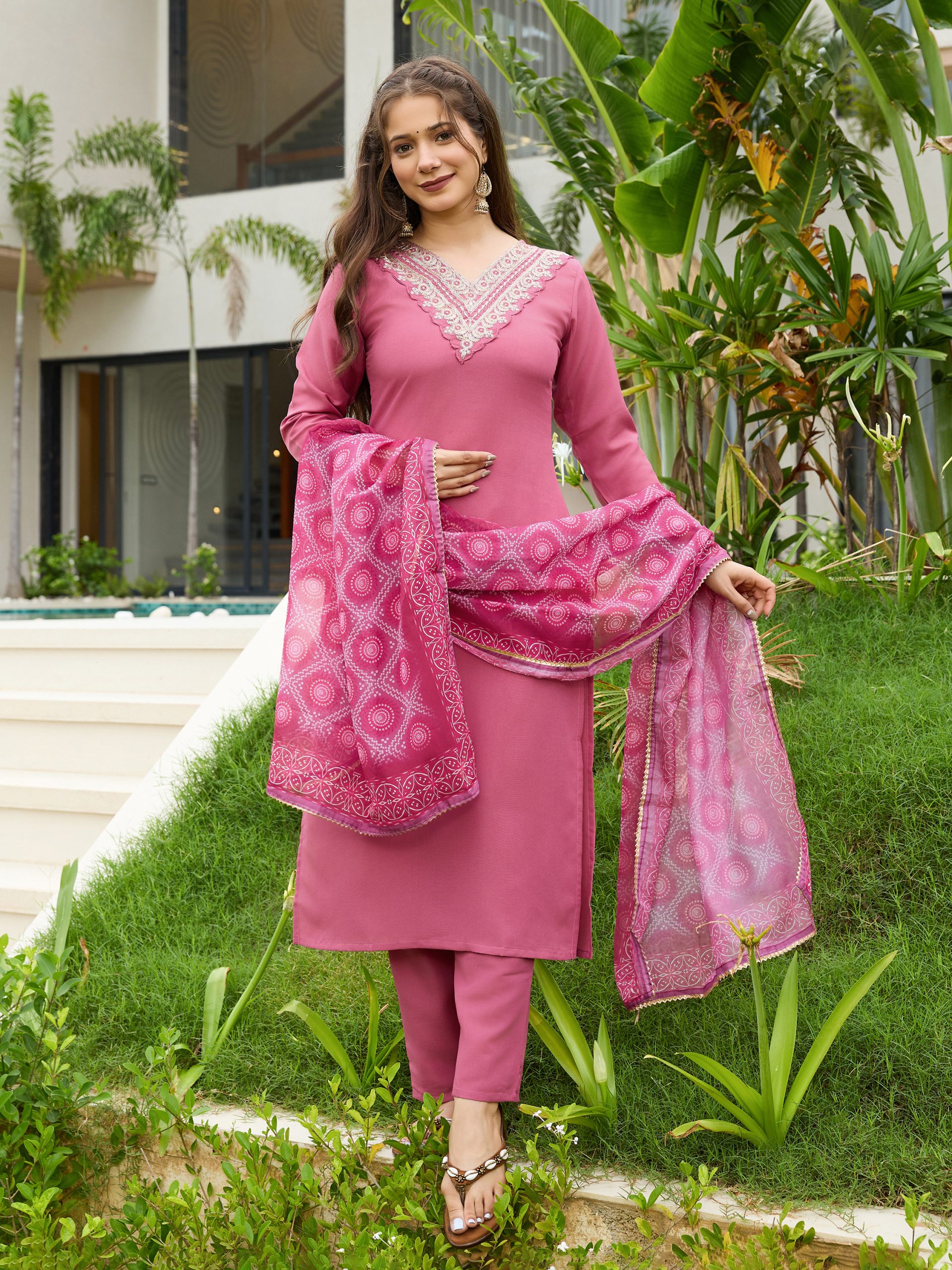 Women's Blue Vichitra Silk Embroidered Flared Kurta with Rayon Pant And Vichitra Silk Laced Dupatta Sets - Image 3