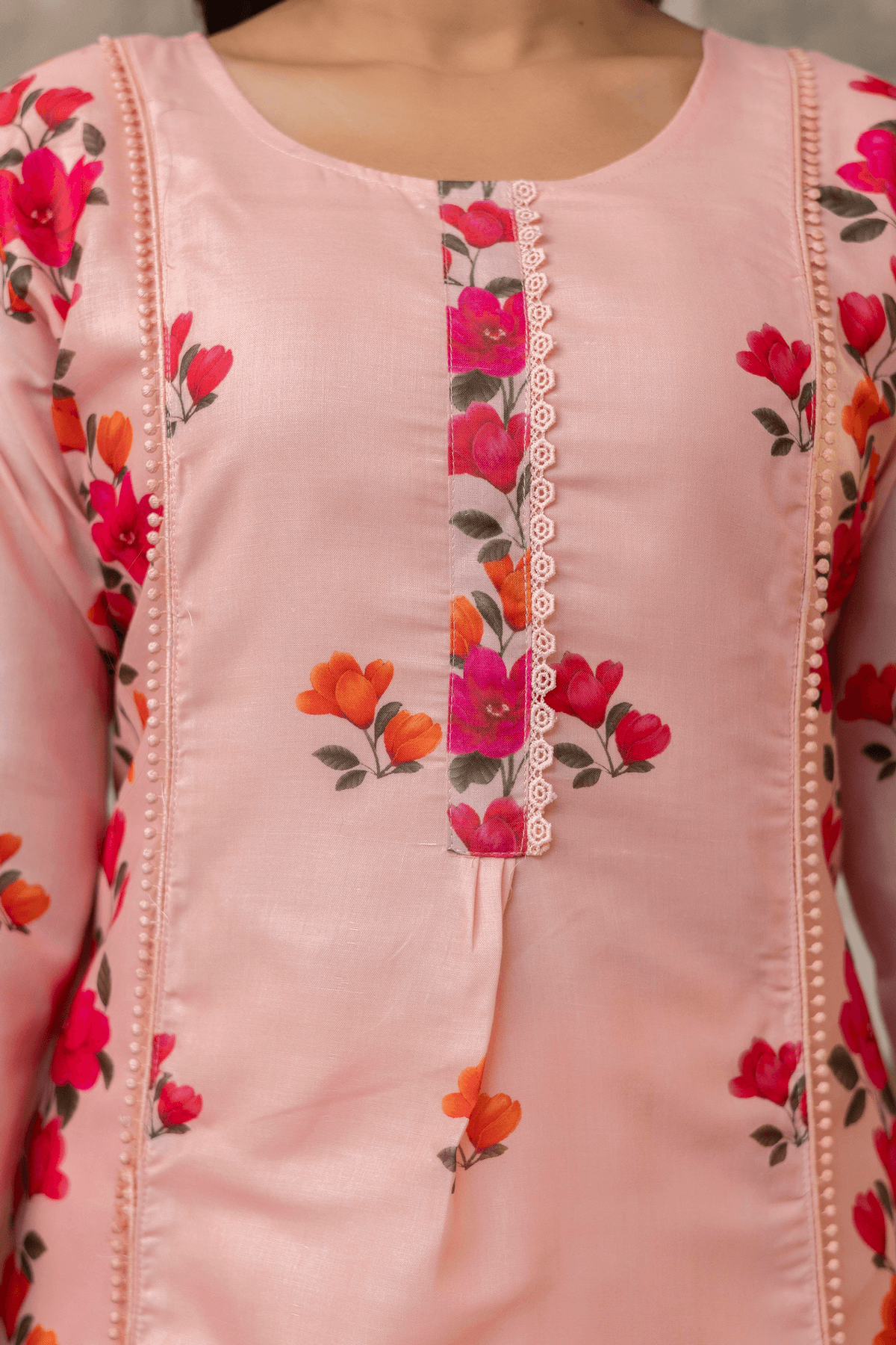 Lavanyaz Women's Elegant Peach Floral Printed Kurta Set with Trousers & Dupatta - Image 6