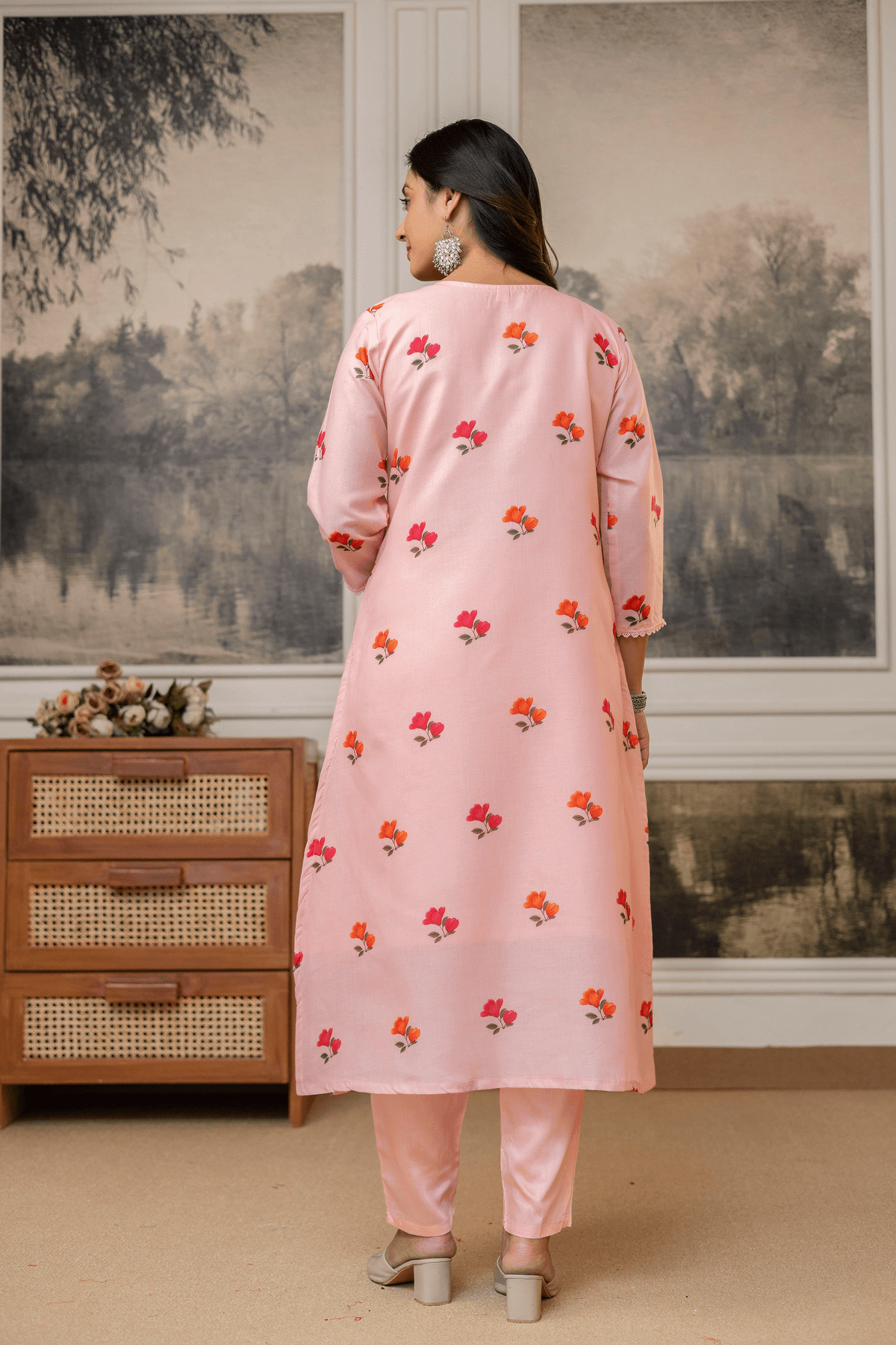 Lavanyaz Women's Elegant Peach Floral Printed Kurta Set with Trousers & Dupatta - Image 7