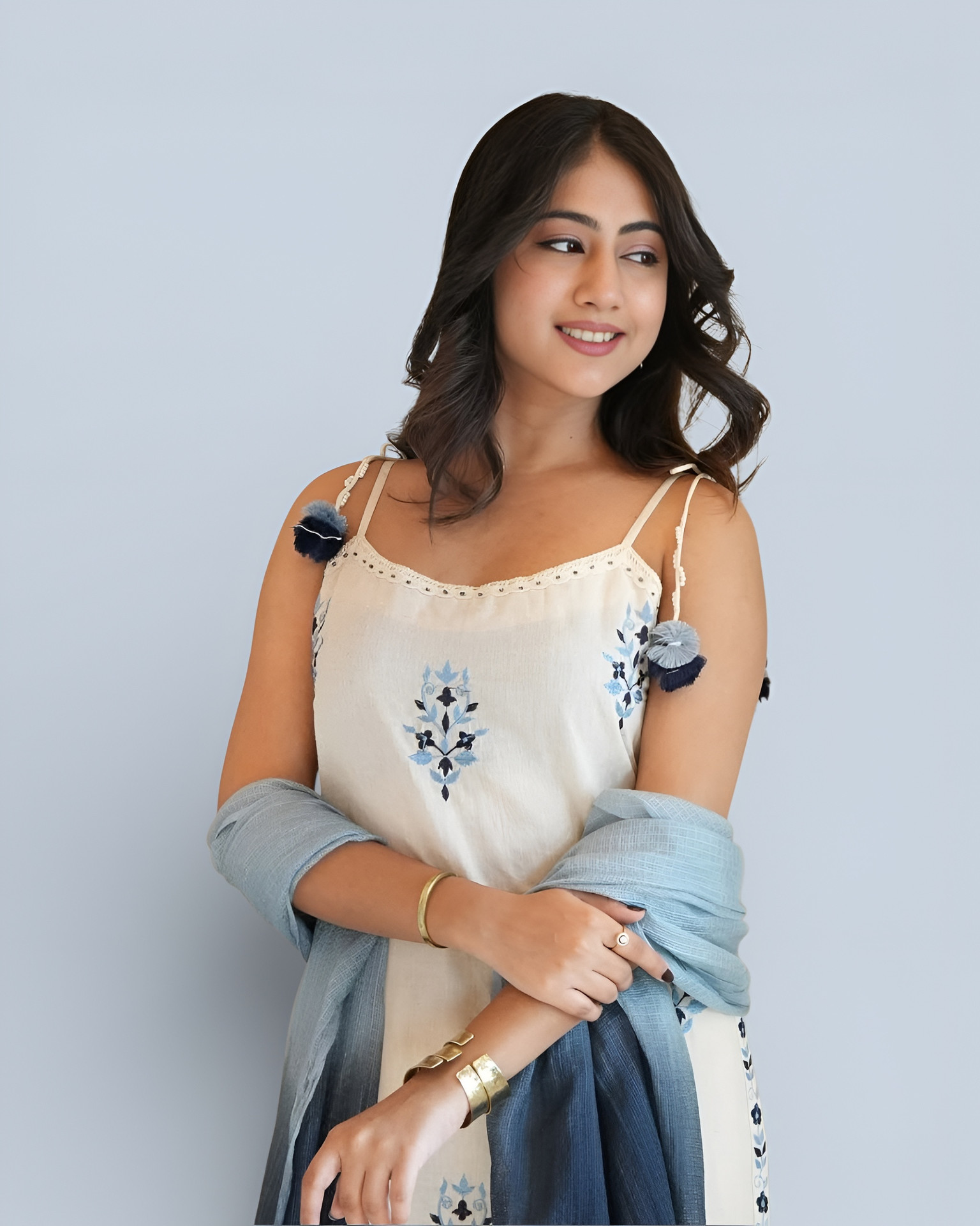 Lavanyaz Women Embroidered Cotton Silk Flared Kurta With Attached Dupatta