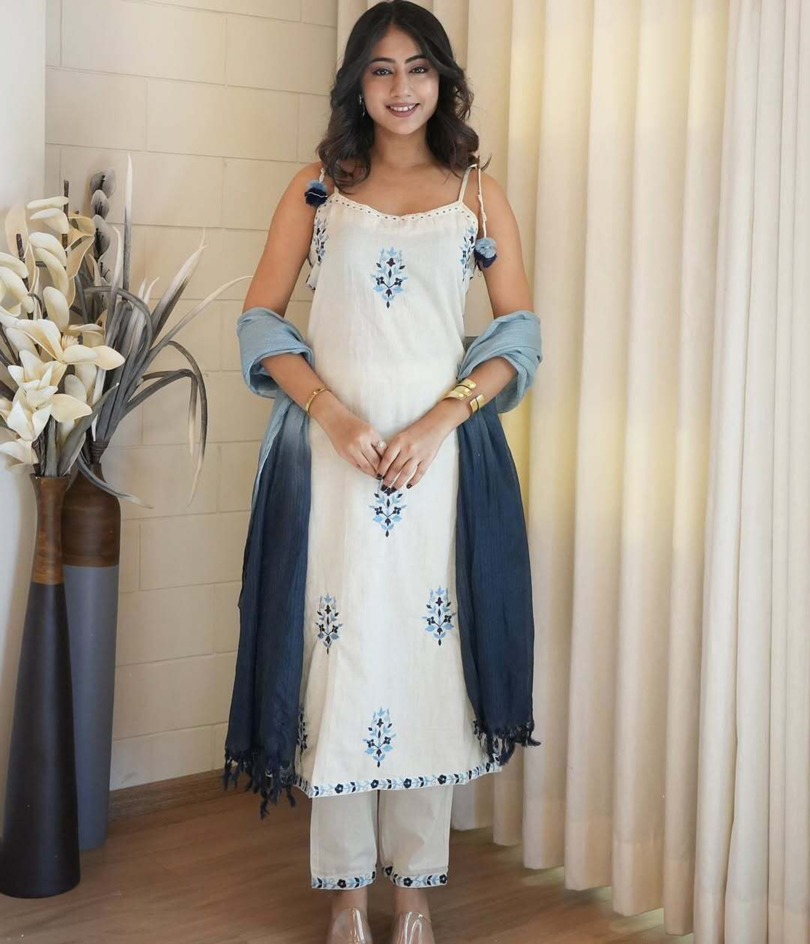 Lavanyaz Women Embroidered Cotton Silk Flared Kurta With Attached Dupatta - Image 4