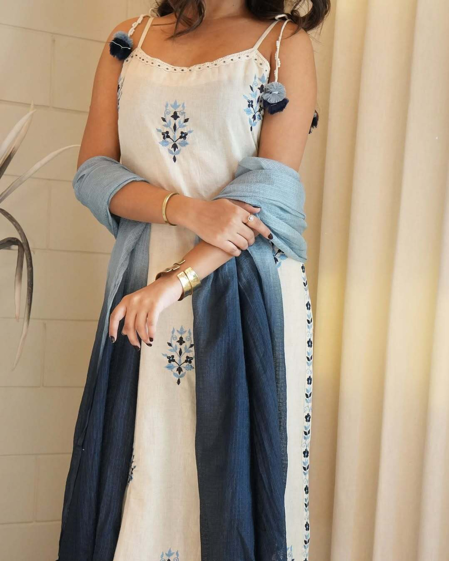 Lavanyaz Women Embroidered Cotton Silk Flared Kurta With Attached Dupatta - Image 5